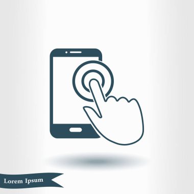 Dokunmatik ekran smartphone işareti simgesi. El işaretçi simgesi. Düz tasarım stili. Vektör Eps 10.