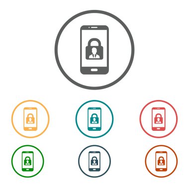 Internet güvenlik kavramı simgesi, kimlik ve koruma sembol telefon ekranında, vektör çizim 