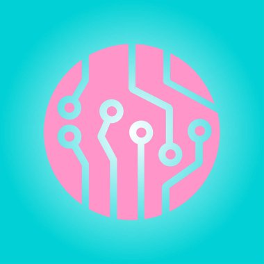 Devre kartı simgesi. Teknoloji düzeni kare simgesi. Düz tasarım stili.