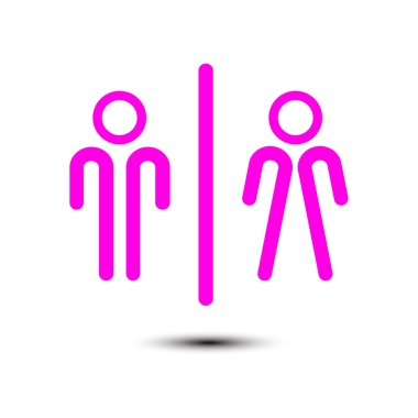 WC işareti simgesi. Tuvalet sembolü. Erkek ve kadın tuvalet. Düz tasarım. Kırmızı ve beyaz renkler.