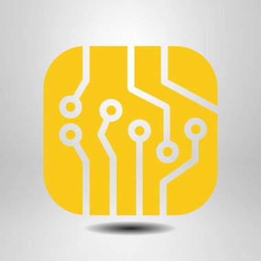 Devre kartı simgesi. Teknoloji düzeni kare simgesi. Düz tasarım stili.