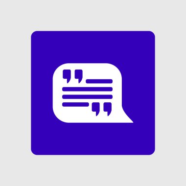 Simge alıntı. Tırnak işareti konuşma balonu sembol. Doğrudan nutuk işareti.