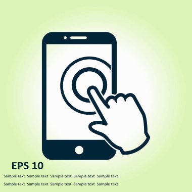 Dokunmatik ekran smartphone işareti simgesi. El işaretçi simgesi. Düz tasarım stili. Vektör Eps 10.