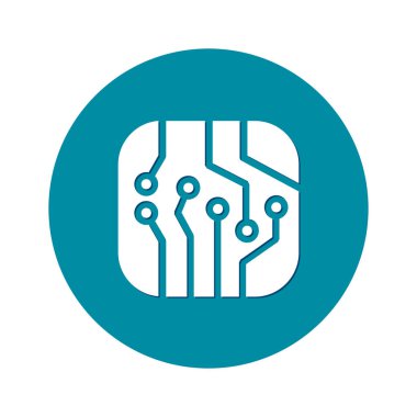 Devre kartı simgesi. Teknoloji düzeni kare simgesi. Düz tasarım stili.