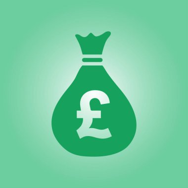 Para çantası simgesi. Lirası Gbp para birimi simgesi. Düz tasarım stili. EPS 10.