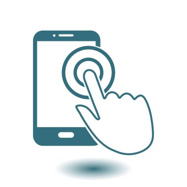 Dokunmatik ekran smartphone işareti simgesi. El işaretçi simgesi. Düz tasarım stili. Vektör Eps 10.