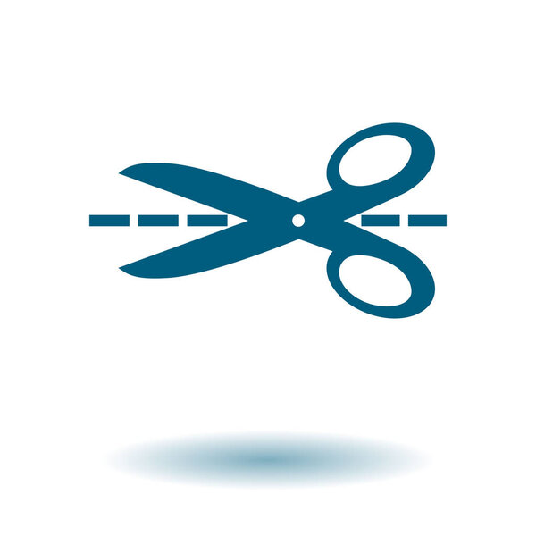 Scissors with-cut lines icon.