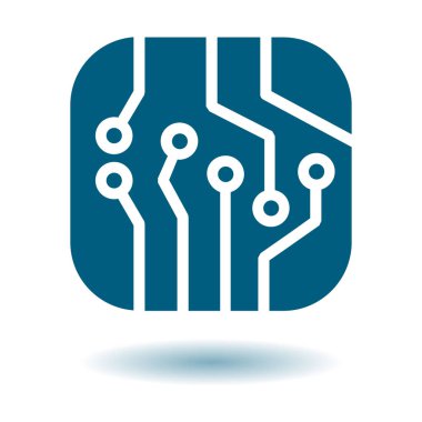 Devre kartı simgesi. Teknoloji düzeni kare simgesi. Düz tasarım stili.