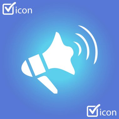 Yakında simge megafon. Hoparlör simgesi. Haberler ve acil reklamlar.