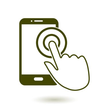Dokunmatik ekran smartphone işareti simgesi. El işaretçi simgesi. Düz tasarım stili. Vektör Eps 10.