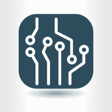 Devre kartı simgesi. Teknoloji düzeni kare simgesi. Düz tasarım stili.