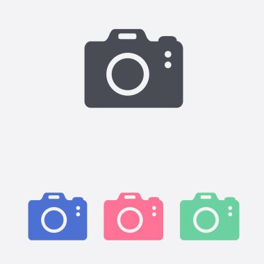 Fotoğraf makinesi simgesi. DSLR kamera simgesi. Dijital kamera. Düz tasarım biçimi. 