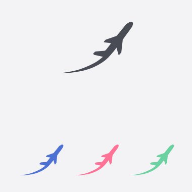 Uçak uçuş biletleri hava sinek seyahat kalkış siluet öğesi. Uçak sembolü. Seyahat etmek simge. Düz tasarım. EPS 10.