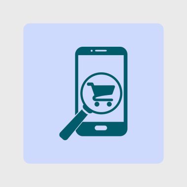 Cam shoping akıllı telefon arıyor. Shoping online simgesi.