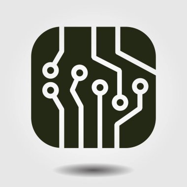 Devre kartı simgesi. Teknoloji düzeni kare simgesi. Düz tasarım stili.