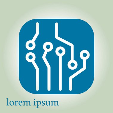 Devre kartı simgesi. Teknoloji düzeni kare simgesi. Düz tasarım stili.