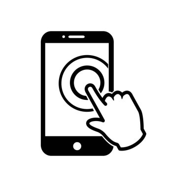 Dokunmatik ekran smartphone işareti simgesi. El işaretçi simgesi. Düz tasarım stili. Vektör Eps 10.