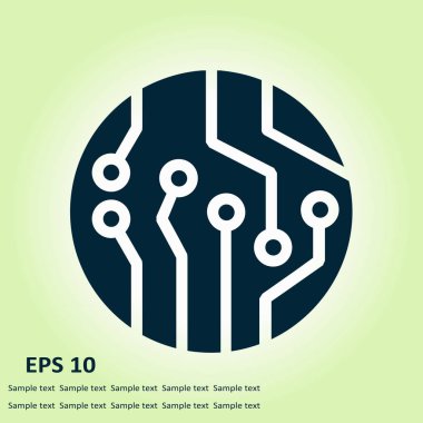 Devre kartı simgesi. Teknoloji düzeni kare simgesi. Düz tasarım stili.