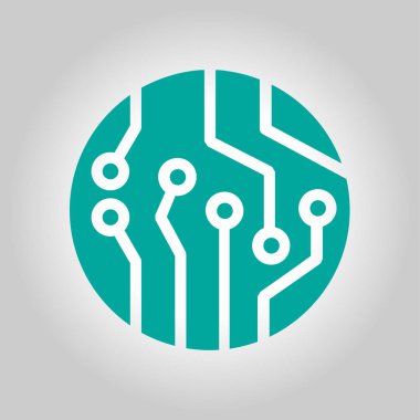 Devre kartı simgesi. Teknoloji düzeni kare simgesi. Düz tasarım stili.