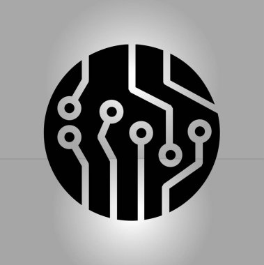 Devre kartı simgesi. Teknoloji düzeni kare simgesi. Düz tasarım stili.