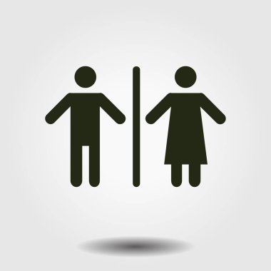 WC işareti simgesi. Tuvalet sembolü. Erkek ve kadın tuvalet. Düz tasarım. Kırmızı ve beyaz renkler.
