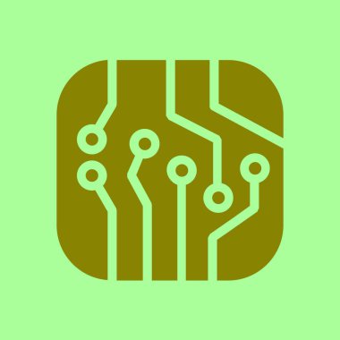 Devre kartı simgesi. Teknoloji düzeni kare simgesi. Düz tasarım stili.