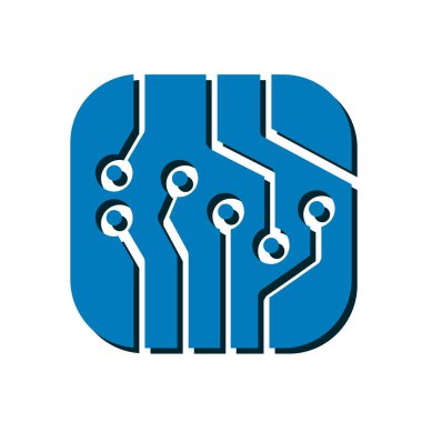 Devre kartı simgesi. Teknoloji düzeni kare simgesi. Düz tasarım stili.