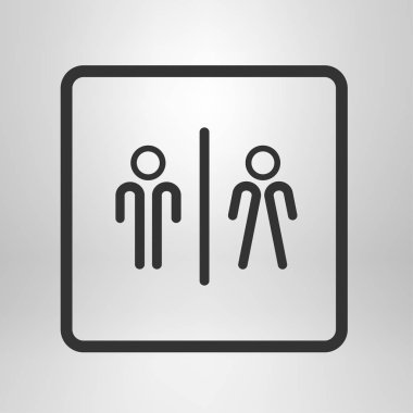 WC işareti simgesi. Tuvalet sembolü. Erkek ve kadın tuvalet. Düz tasarım. Kırmızı ve beyaz renkler.