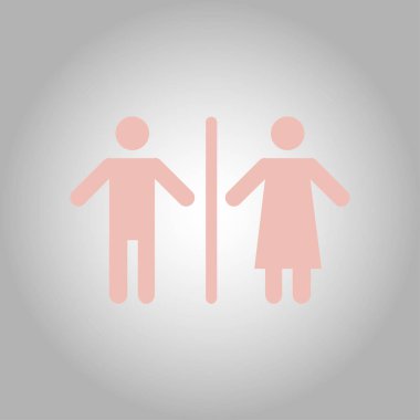 WC işareti simgesi. Tuvalet sembolü. Erkek ve kadın tuvalet. Düz tasarım. Kırmızı ve beyaz renkler.