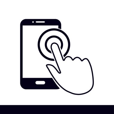 Dokunmatik ekran smartphone işareti simgesi. El işaretçi simgesi. Düz tasarım stili. Vektör Eps 10.
