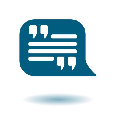 Simge alıntı. Tırnak işareti konuşma balonu sembol. Doğrudan nutuk işareti.