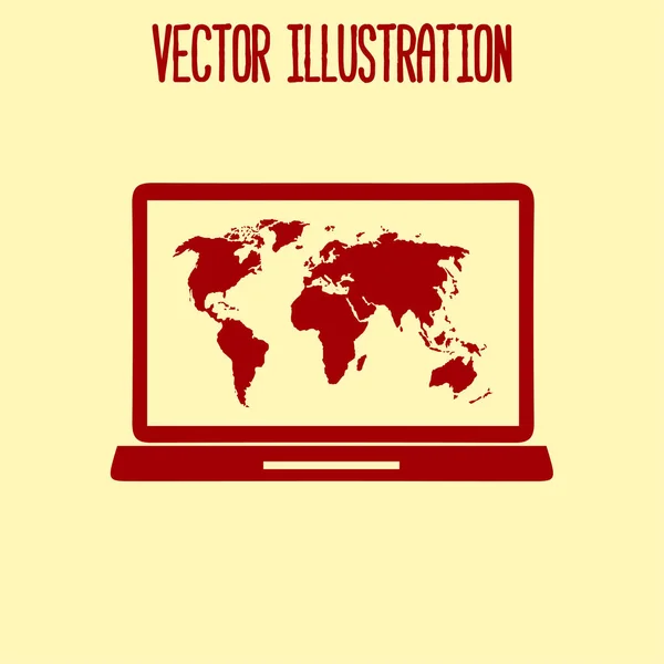 Computadora Portátil Mapa Del Mundo Ilustración Mapa Del Mundo Símbolo — Vector de stock