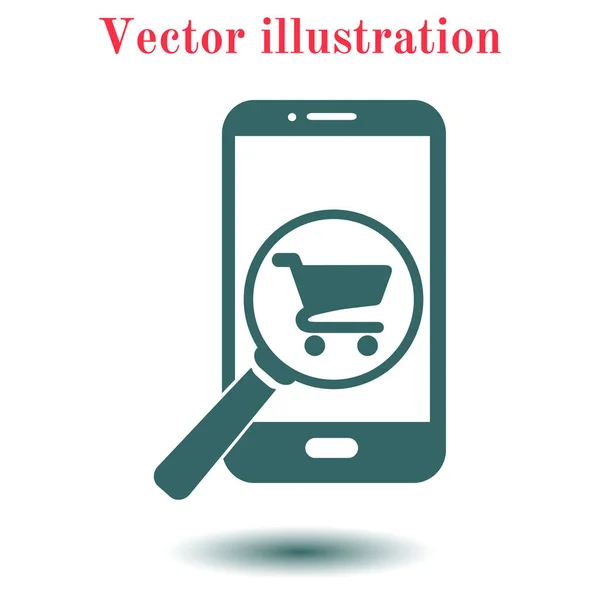 Vidrio Buscando Compras Teléfono Inteligente Icono Compras Línea — Vector de stock