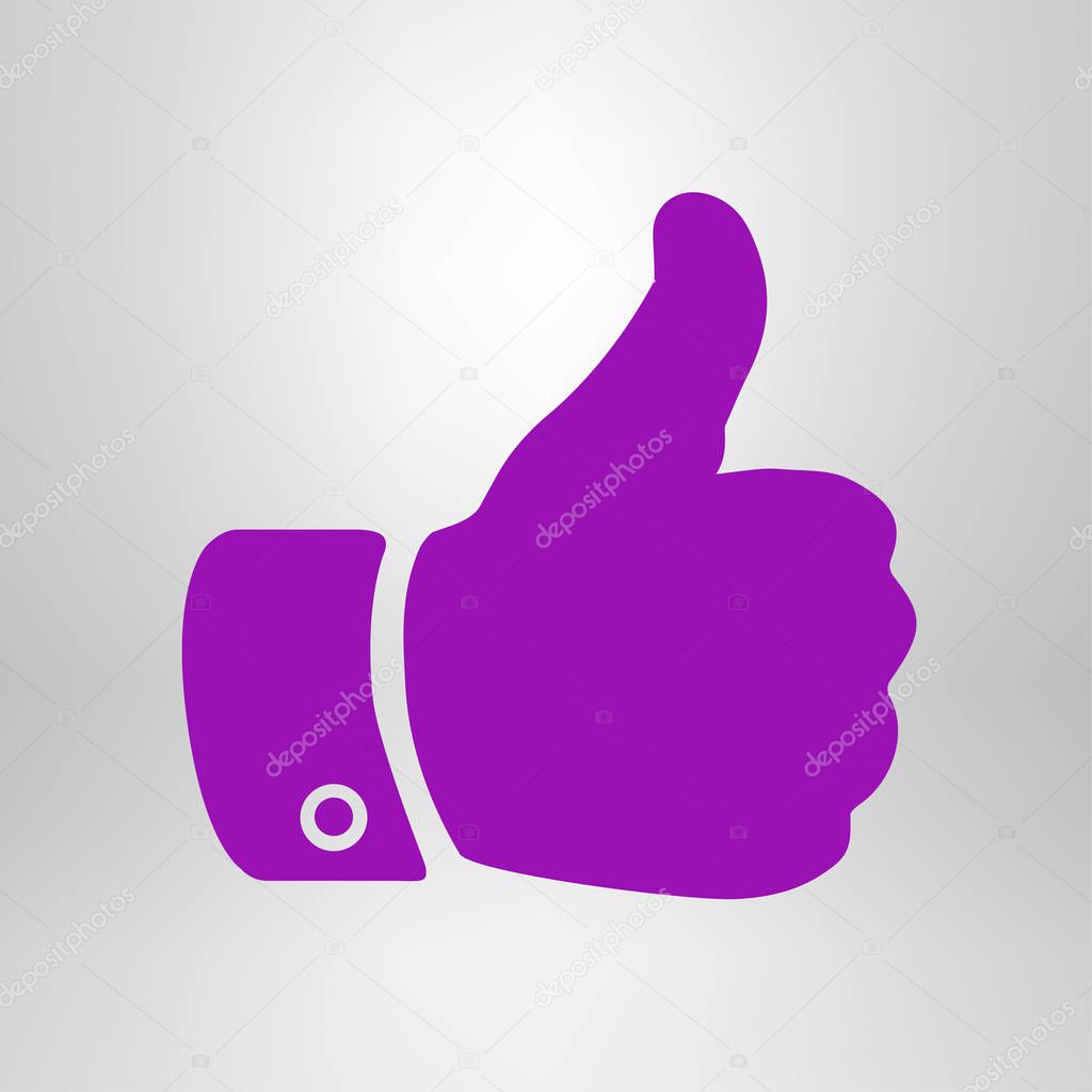 Like  icon. Hand finger up sign. Thumb up symbol. Flat design style. 