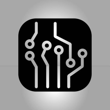 Devre kartı simgesi. Teknoloji düzeni kare simgesi. Düz tasarım stili.