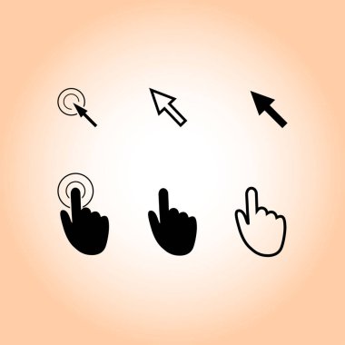 İmleç işaretçisini simgeler. Fare, el, ok. Basın tıklatın ve eylemler dokun. Düz stil. EPS 10 vektör çizim 