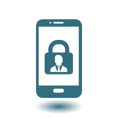 Internet güvenlik kavramı simgesi, kimlik ve koruma sembol telefon ekranında, vektör çizim 