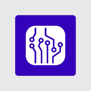 Devre kartı simgesi. Teknoloji düzeni kare simgesi. Düz tasarım stili.