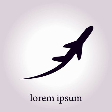 Uçak uçuş biletleri hava sinek seyahat kalkış siluet öğesi. Uçak sembolü. Seyahat etmek simge. Düz tasarım. EPS 10.