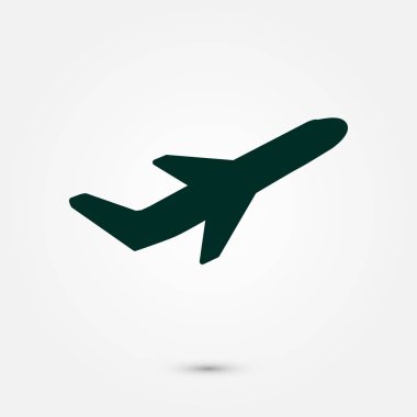 Uçak uçuş biletleri hava sinek seyahat kalkış siluet öğesi. Uçak sembolü. Seyahat etmek simge. Düz tasarım. EPS 10.