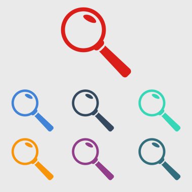 Büyüteç simgesi. Arama düğmesi. Büyüteç Camı. Düz tasarım stili. 