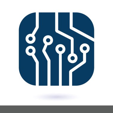 Devre kartı simgesi. Teknoloji düzeni kare simgesi. Düz tasarım stili.