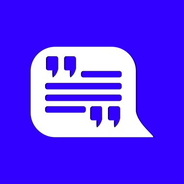 Simge alıntı. Tırnak işareti konuşma balonu sembol. Doğrudan nutuk işareti.