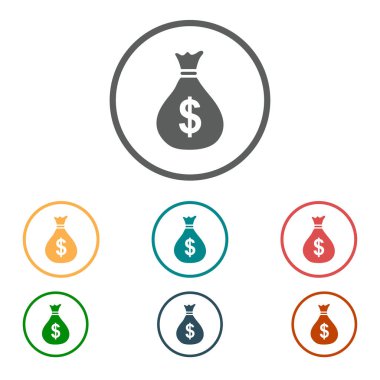 Para çantası ikonu. Dolar dolar para birimi sembolü. Düz tasarım tarzı. EPS 10.