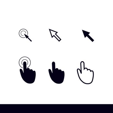İmleç işaretçisini simgeler. Fare, el, ok. Basın tıklatın ve eylemler dokun. Düz stil. EPS 10 vektör çizim 