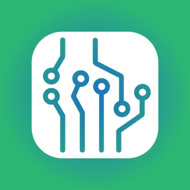 Devre kartı simgesi. Teknoloji düzeni kare simgesi. Düz tasarım stili.