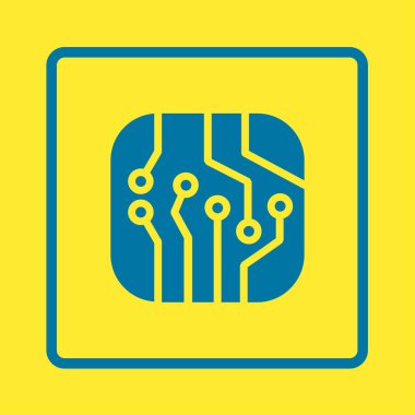 Devre kartı simgesi. Teknoloji düzeni kare simgesi. Düz tasarım stili.