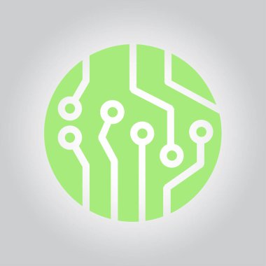 Devre kartı simgesi. Teknoloji düzeni kare simgesi. Düz tasarım stili.