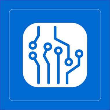 Devre kartı simgesi. Teknoloji düzeni kare simgesi. Düz tasarım stili.