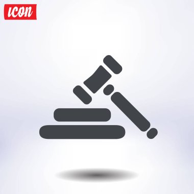 Açık artırma çekiç sembolü. Hukuk hakimi tokmak simgesi. Düz tasarım stili.